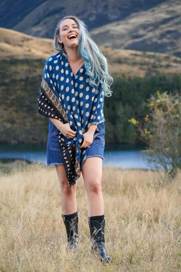 Debra Poncho-CLOTHING / PONCHO-Sweater & Pashmina House (NEP)-Dotty-Blue-The Outpost NZ