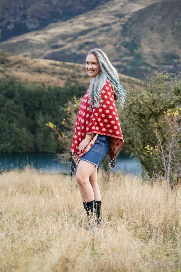 Debra Poncho-CLOTHING / PONCHO-Sweater & Pashmina House (NEP)-Dotty-Red-The Outpost NZ