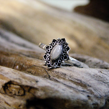 Dewdrop Ring-JEWELLERY / RINGS-Gopal Brass Man (IND)-Silver Plated-Moonstone-The Outpost NZ