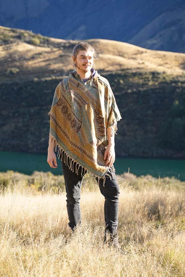 Diamond Poncho-CLOTHING / PONCHO-ASBA Exports (IND) discontinue-Beige-Ethnic Kulu-The Outpost NZ