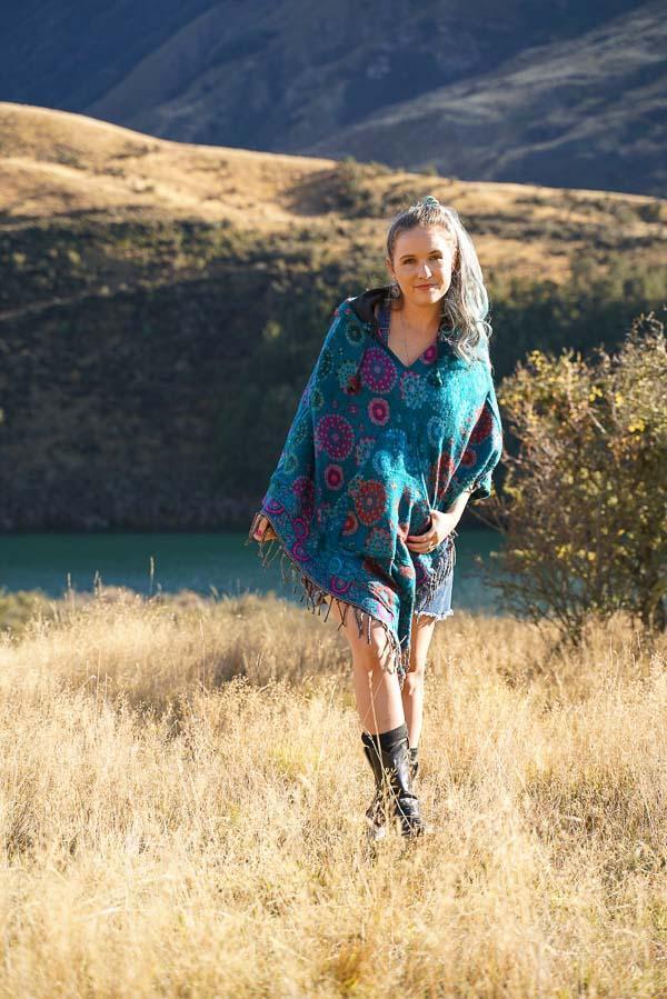 Diamond Poncho-CLOTHING / PONCHO-ASBA Exports (IND) discontinue-Purple/Blue-Paisly-The Outpost NZ
