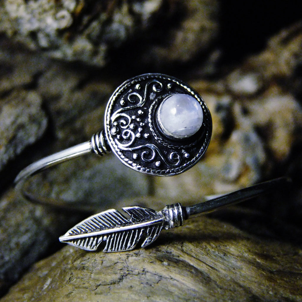 Disk Stone Silver Plated Bangle-JEWELLERY / BANGLE-Gopal Brass Man (IND)-Moonstone-The Outpost NZ