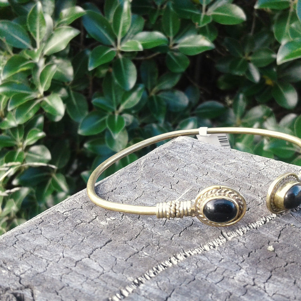 Double Stone Oval Brass Bangle-JEWELLERY / BANGLE-Not specified-Black-The Outpost NZ