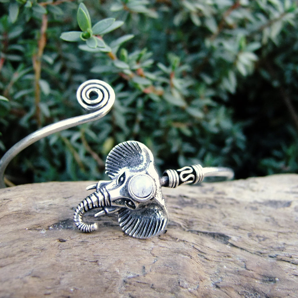 Elephant Silver Plated Bangle-JEWELLERY / BANGLE-Gopal Brass Man (IND)-Moonstone-The Outpost NZ