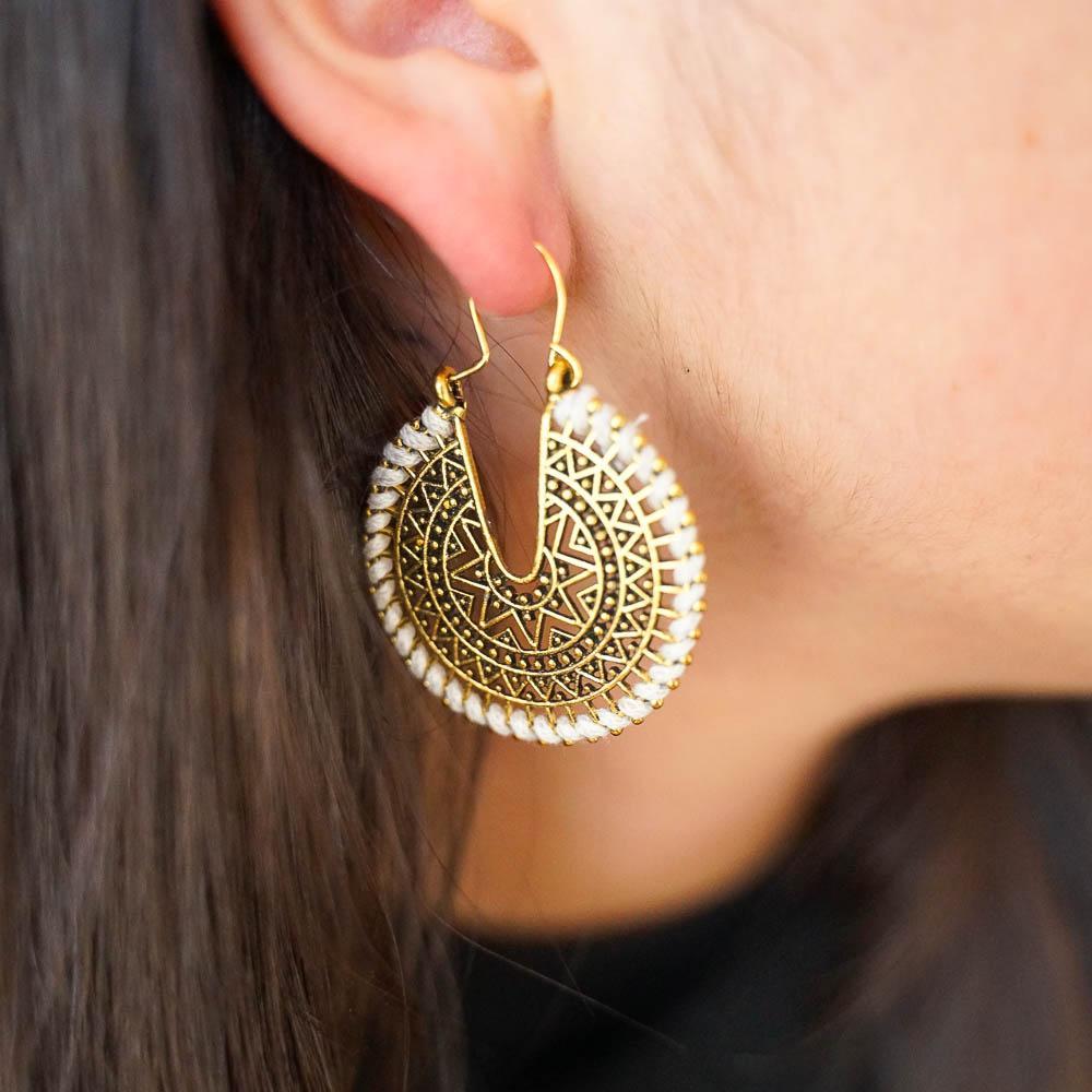 Embroidered Drop Earrings-JEWELLERY / EARRINGS-Jeab and Ru (THA)-Crescent Moon-White-The Outpost NZ