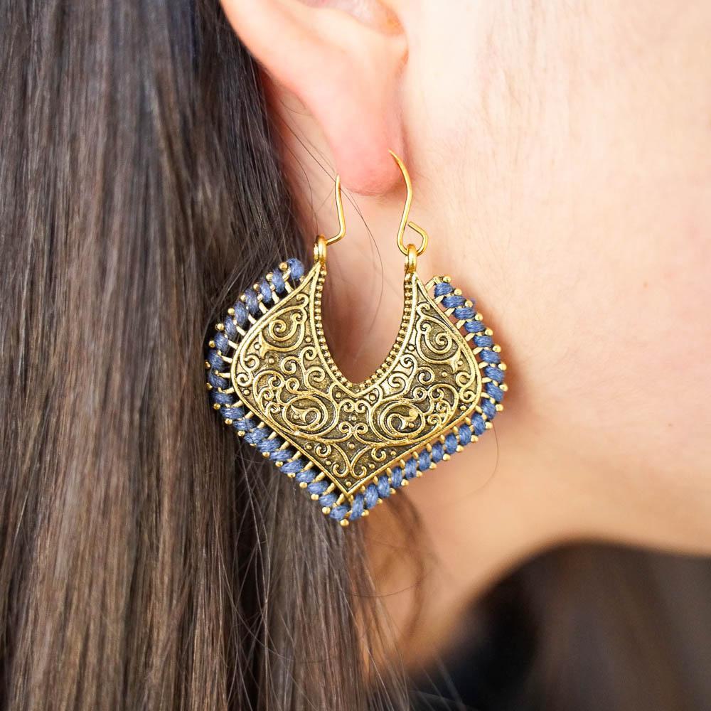 Embroidered Drop Earrings-JEWELLERY / EARRINGS-Jeab and Ru (THA)-Heart-Blue-The Outpost NZ