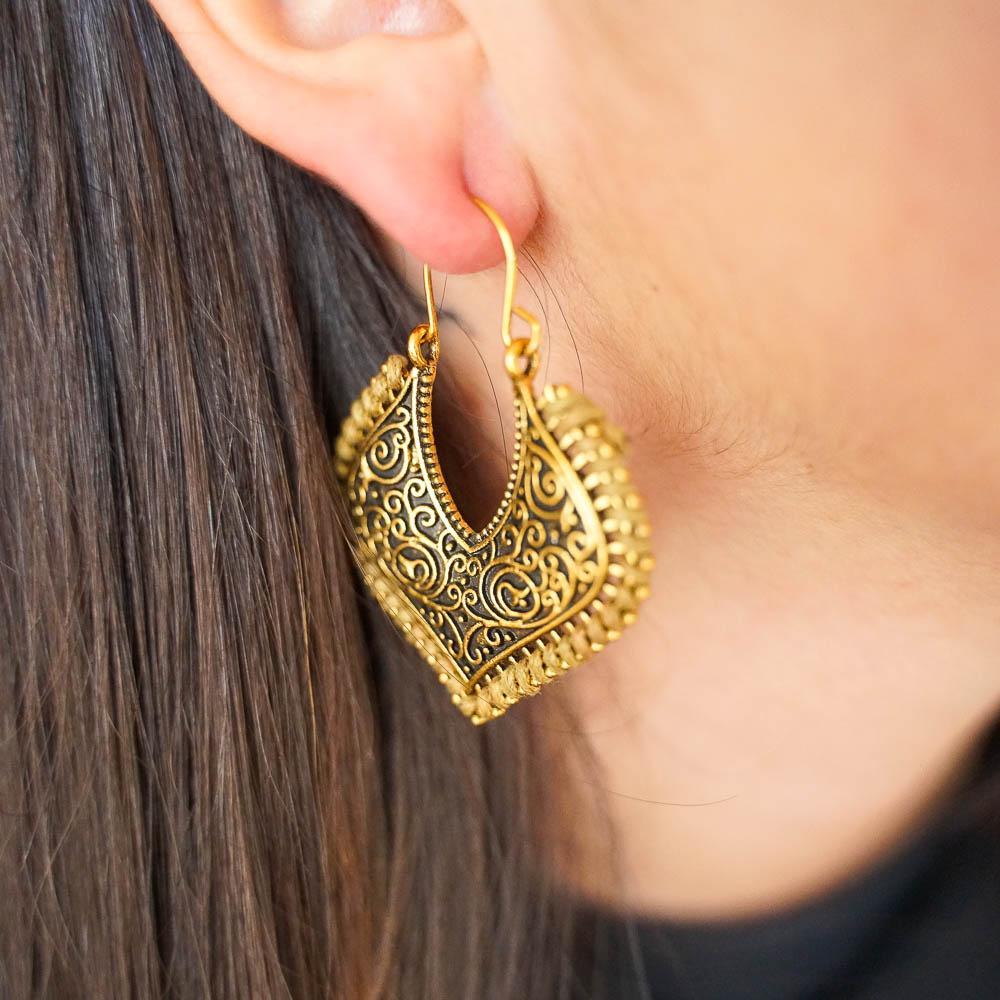 Embroidered Drop Earrings-JEWELLERY / EARRINGS-Jeab and Ru (THA)-Heart-Brown-The Outpost NZ