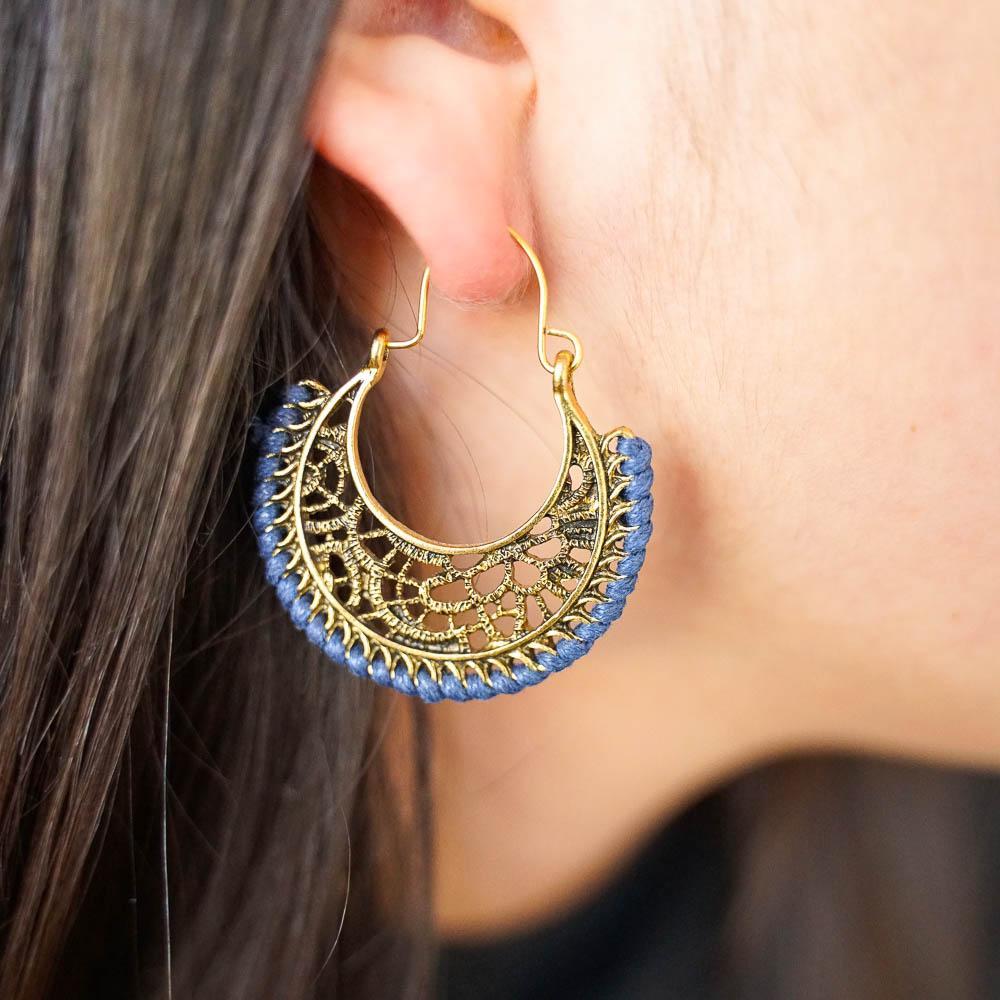 Embroidered Drop Earrings-JEWELLERY / EARRINGS-Jeab and Ru (THA)-Sun-Blue-The Outpost NZ