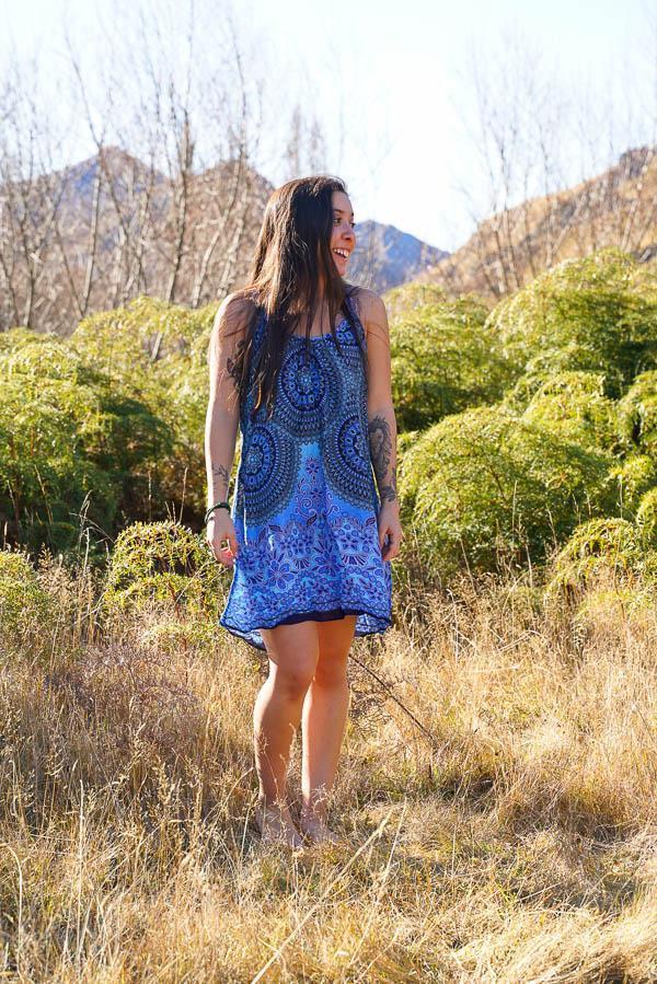 Emily Dress-CLOTHING / DRESS-Champagne2 (THA)-Blue-Floral Mandala-The Outpost NZ
