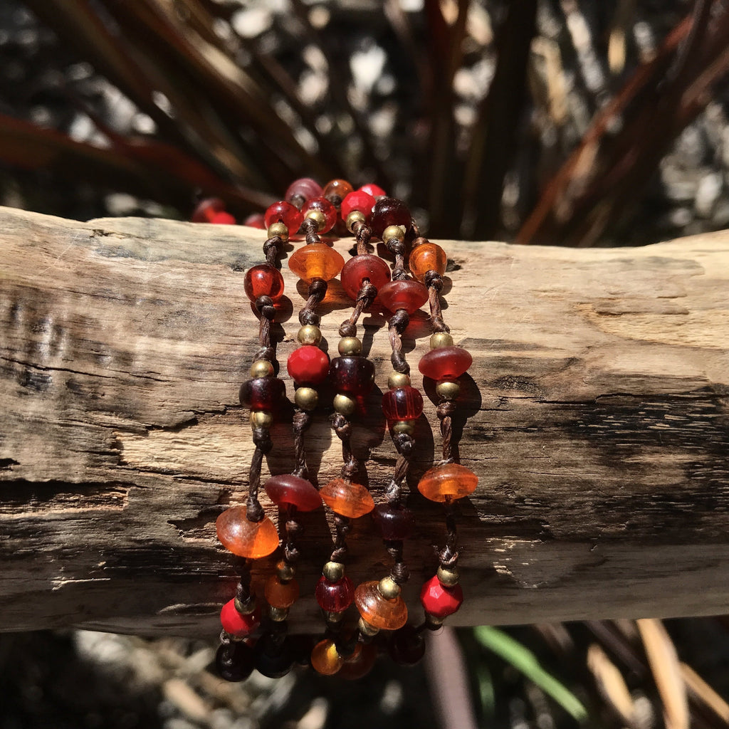 Five Strand Bracelet-JEWELLERY / BRACELET-Stone Beads (THA)-Red-The Outpost NZ