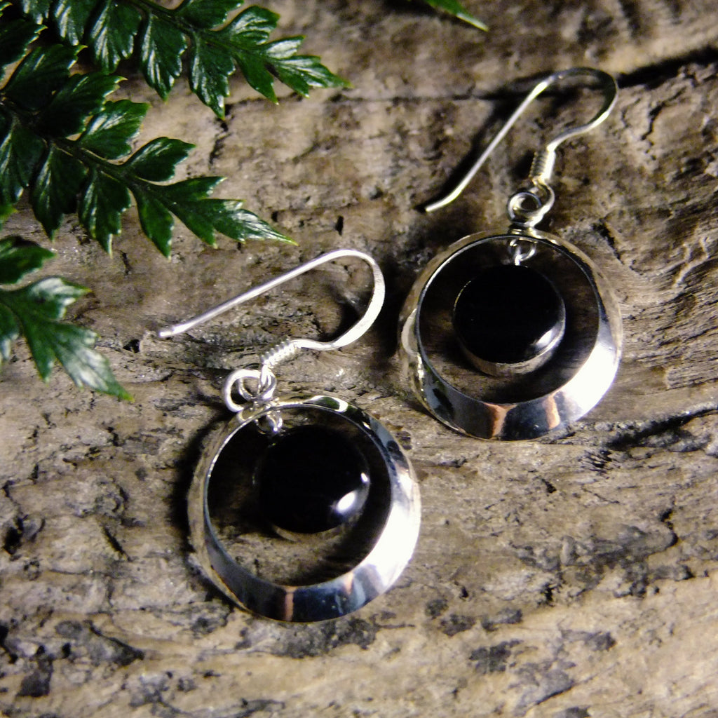 Floating Silver Earrings-JEWELLERY / EARRINGS-1000 Design (THA)-Black-Crescent 16mm-The Outpost NZ