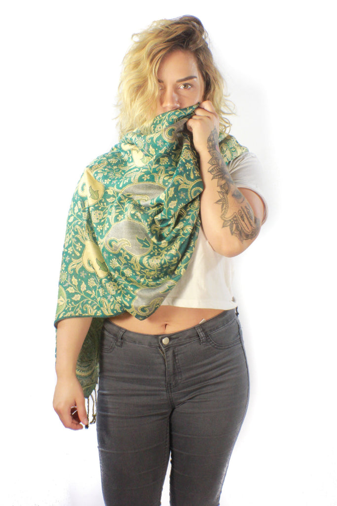 Floral Shawl-ACCESSORIES / SCARVES-Preet Store (IND)-Green-The Outpost NZ
