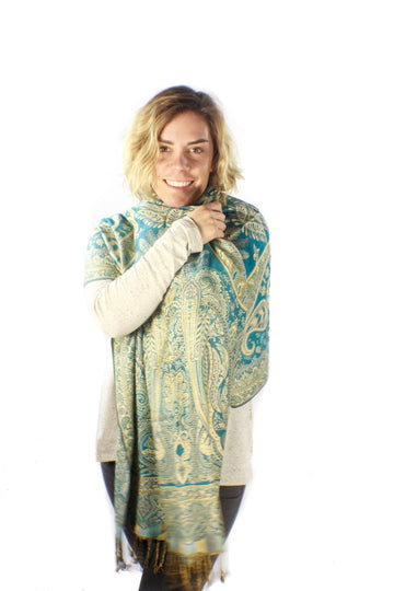 Flower Shawl-ACCESSORIES / SCARVES-Preet Store (IND)-Emerald-The Outpost NZ