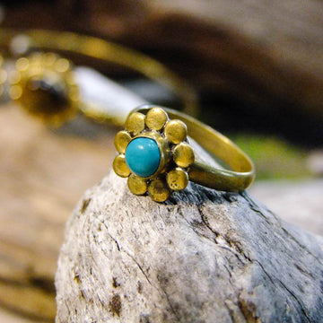 Flower Stone Brass Ring-JEWELLERY / RINGS-Gopal Brass Man (IND)-Howlite-The Outpost NZ