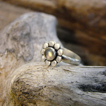 Flower Stone Silver Plated Ring-JEWELLERY / RINGS-Gopal Brass Man (IND)-Labradorite-The Outpost NZ