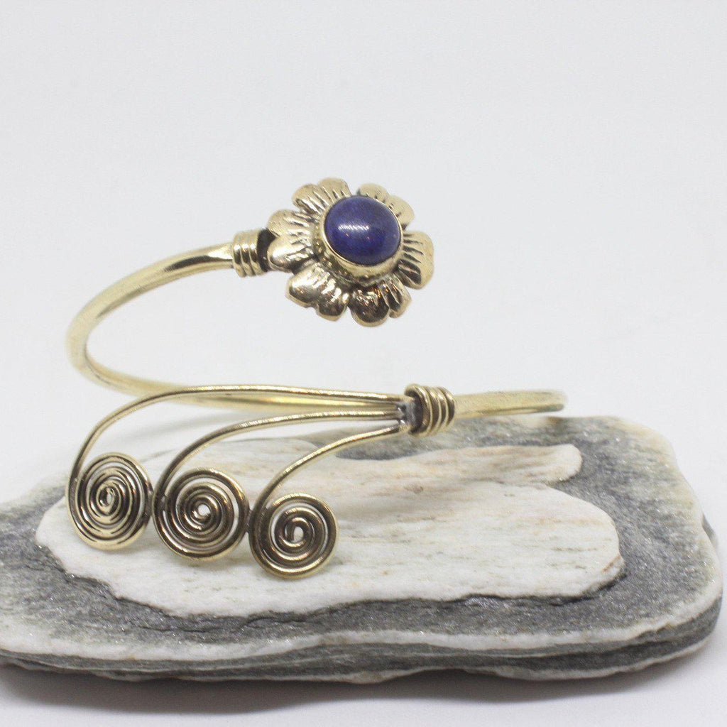 Flower Swirl Brass Bangle-JEWELLERY / BANGLE-Gopal Brass Man (IND)-Lapis Lazuli-The Outpost NZ