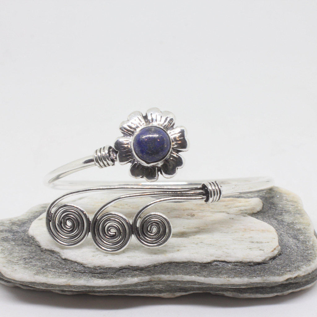 Flower Swirl Silver Plated Bangle-JEWELLERY / BANGLE-Gopal Brass Man (IND)-Lapis Lazuli-The Outpost NZ