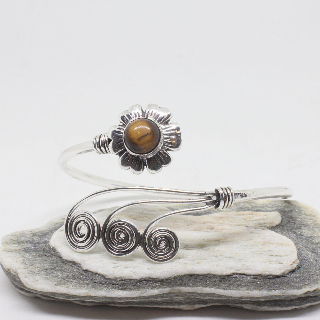 Flower Swirl Silver Plated Bangle-JEWELLERY / BANGLE-Gopal Brass Man (IND)-Tigers Eye-The Outpost NZ