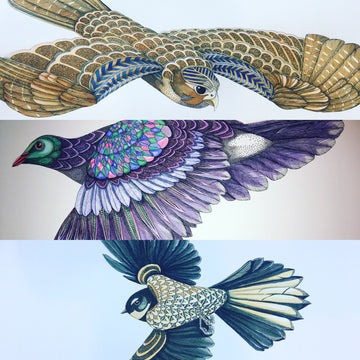 Flying Kereru / Wood Pigeon Print-NZ ART-Ana Lee Bergius (NZ)-The Outpost NZ