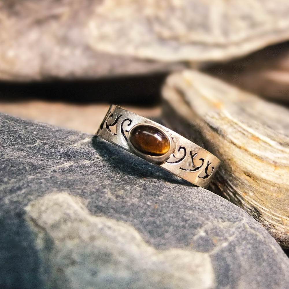 Gemma Silver Plated Ring-JEWELLERY / RINGS-Gopal Brass Man (IND)-Tiger Eye-The Outpost NZ