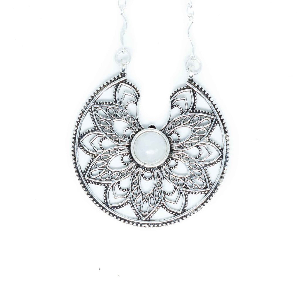 Girih Silver Plated Necklace-JEWELLERY / NECKLACE & PENDANT-Gopal Brass Man (IND)-Moonstone-The Outpost NZ