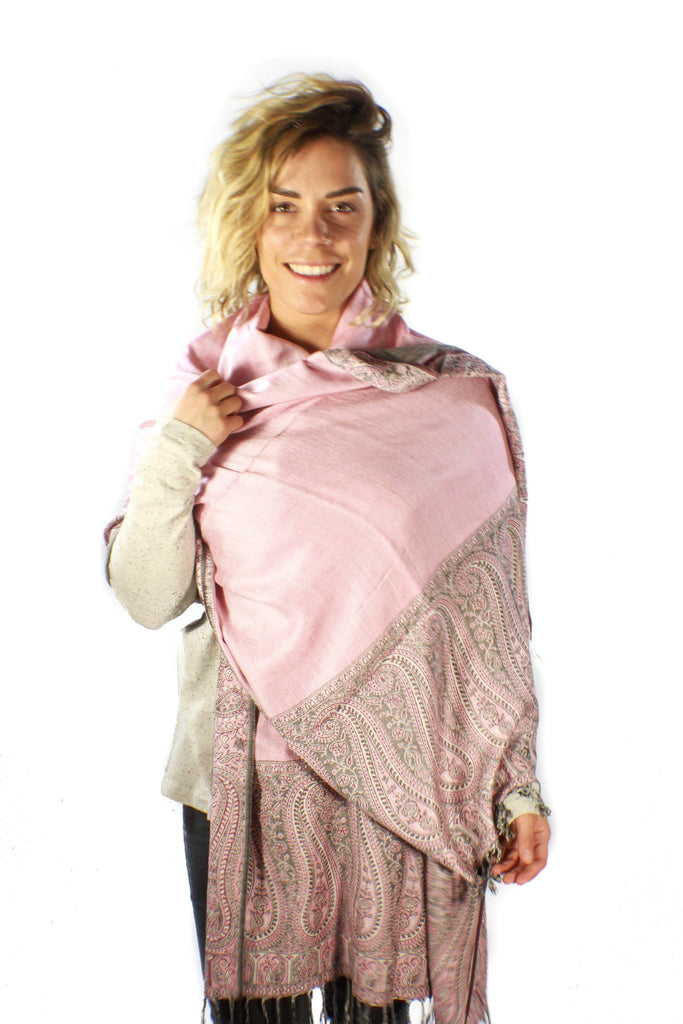 Half Paisley Shawl-ACCESSORIES / SCARVES-Preet Store (IND)-Baby Pink-The Outpost NZ
