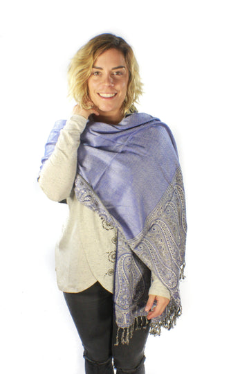 Half Paisley Shawl-ACCESSORIES / SCARVES-Preet Store (IND)-Blue-The Outpost NZ