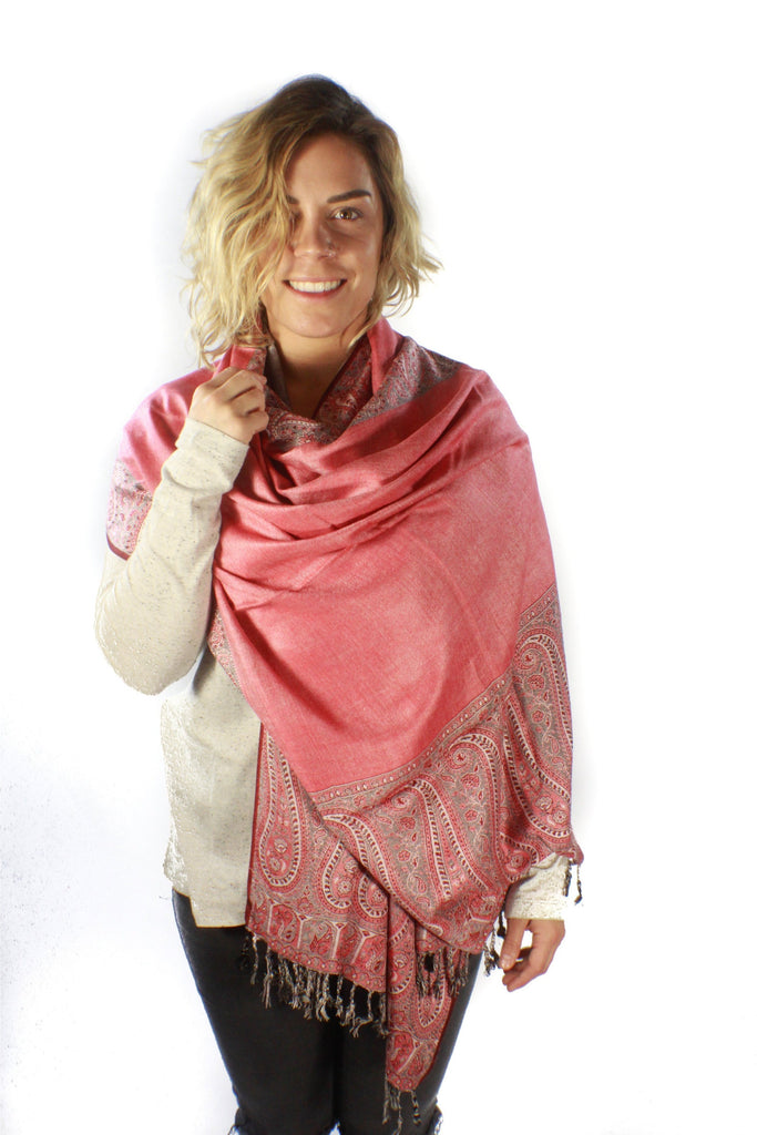 Half Paisley Shawl-ACCESSORIES / SCARVES-Preet Store (IND)-Watermelon-The Outpost NZ