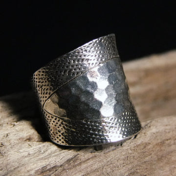 Hammered Dot Wide Silver Ring-JEWELLERY / RINGS-Jewelery Center (THA)-52-The Outpost NZ