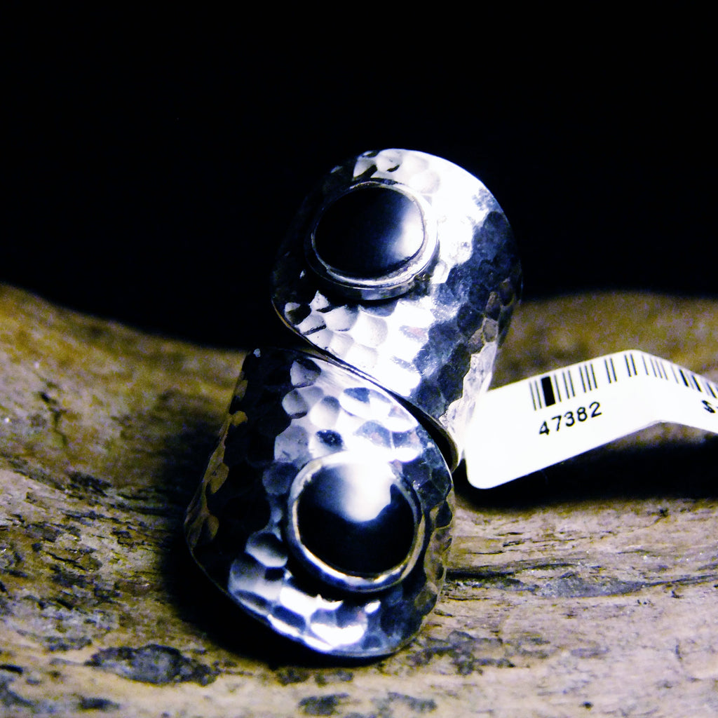 Hammered Shell Wrap Silver Ring-JEWELLERY / RINGS-Jewelery Center (THA)-Onyx-58-The Outpost NZ