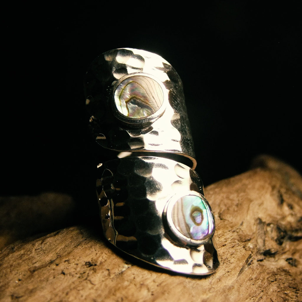 Hammered Shell Wrap Silver Ring-JEWELLERY / RINGS-Jewelery Center (THA)-Paua-54-The Outpost NZ