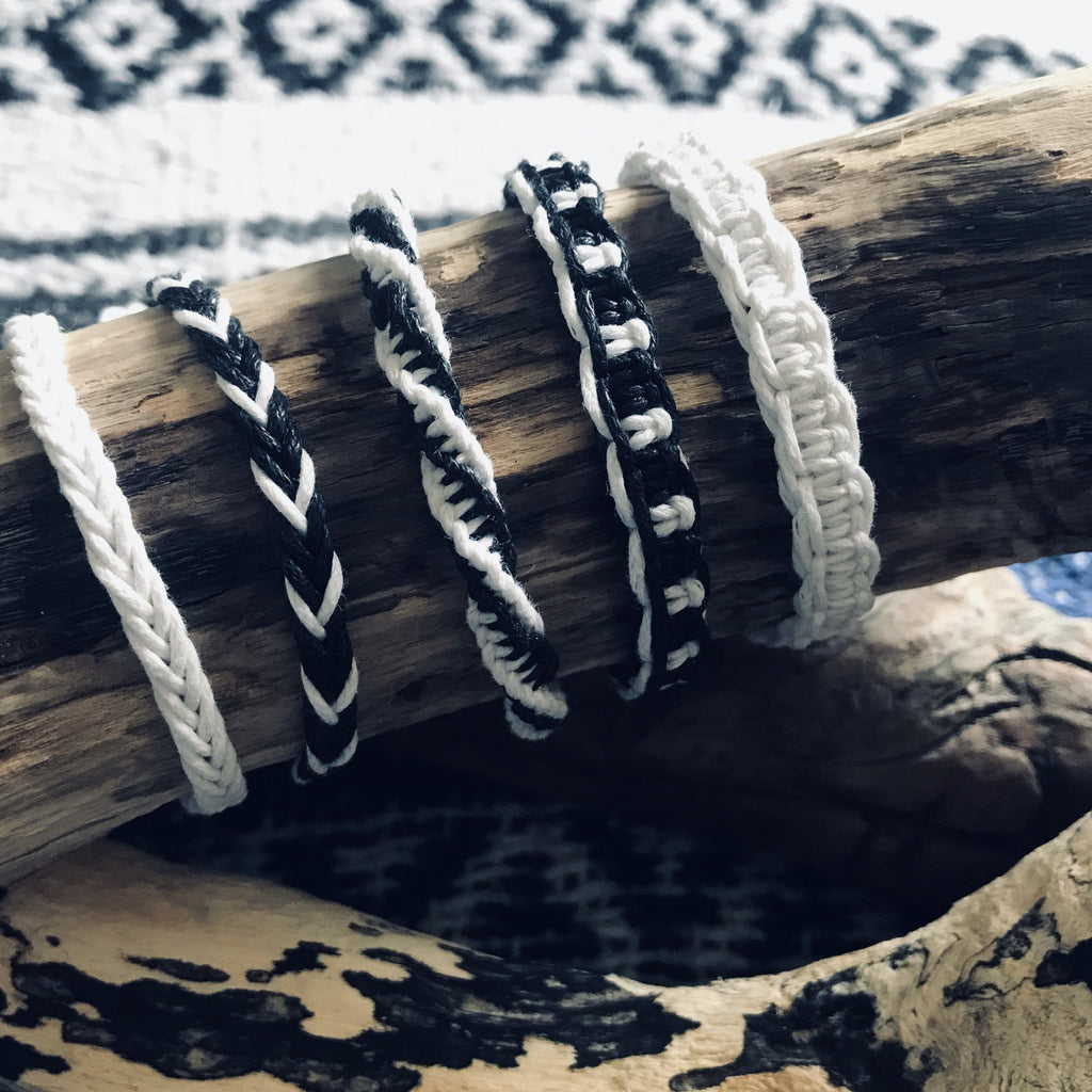 Handwoven Cotton Bracelet-JEWELLERY / BRACELET-Wattanaporn (THA)-Black/White-The Outpost NZ