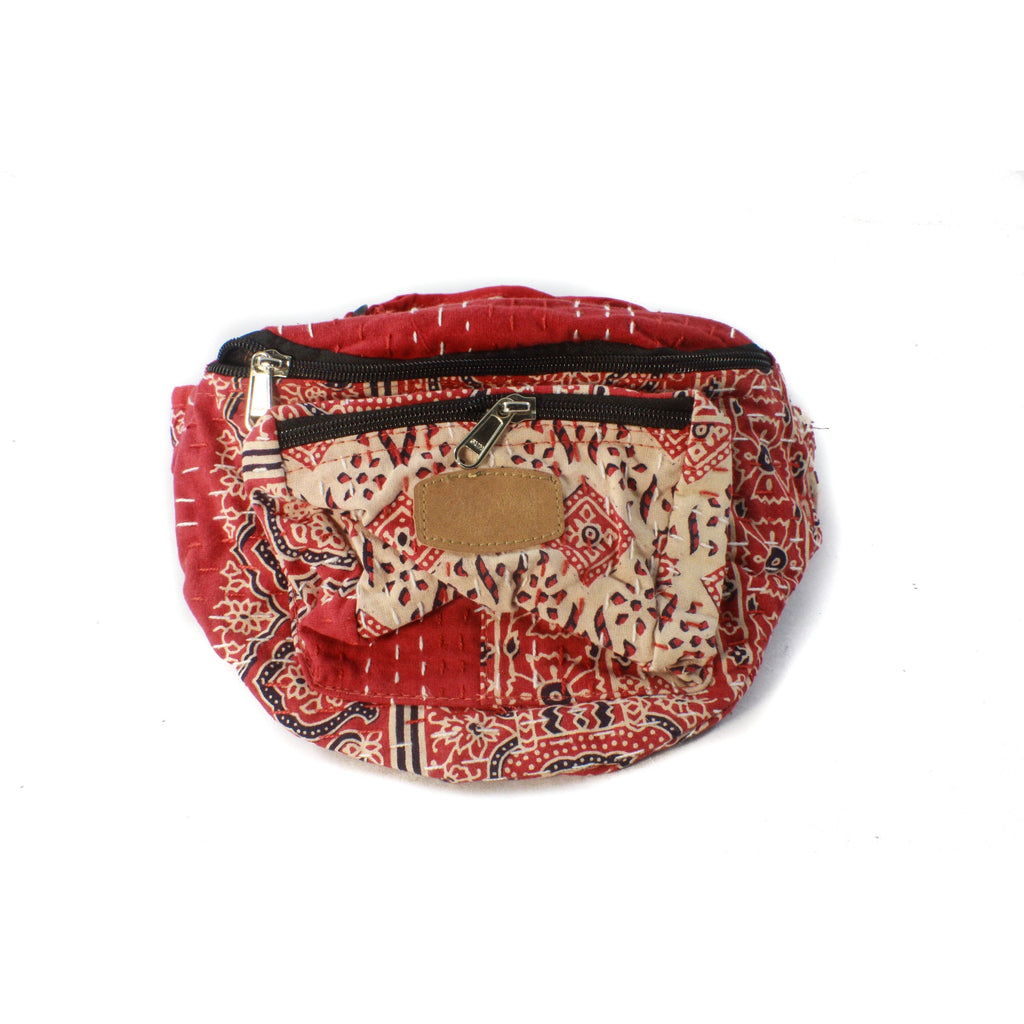 Hip Bag-ACCESSORIES / BAGS-BRIJWASI (IND)-Red-Block Print-The Outpost NZ