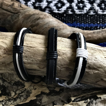 Hira Leather Bracelets-JEWELLERY / BRACELET-Hira Fashion (THA)-Black and Grey-The Outpost NZ