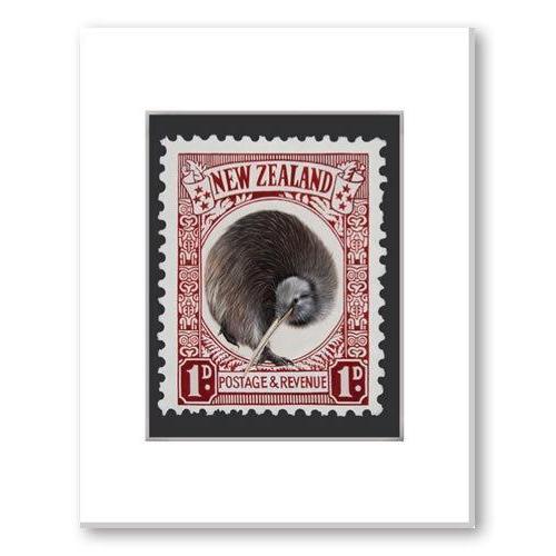 Kiwi Stamp NZ Print 28 x 35 cm-NZ ART-Image Vault ltd (NZ)-The Outpost NZ