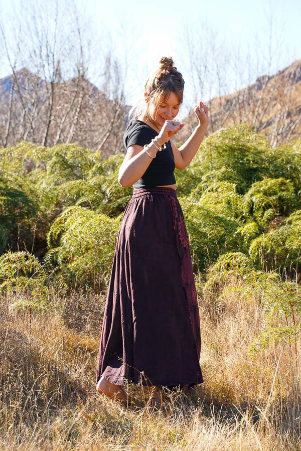 Lana Long Stonewash Skirt-CLOTHING / SKIRT-Mt Fashion (NEP)-Red-Front Mandala-The Outpost NZ