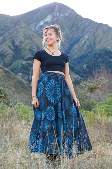 Lana Long Stonewash Skirt-CLOTHING / SKIRT-Mt Fashion (NEP)-Blue-Front Mandala-The Outpost NZ