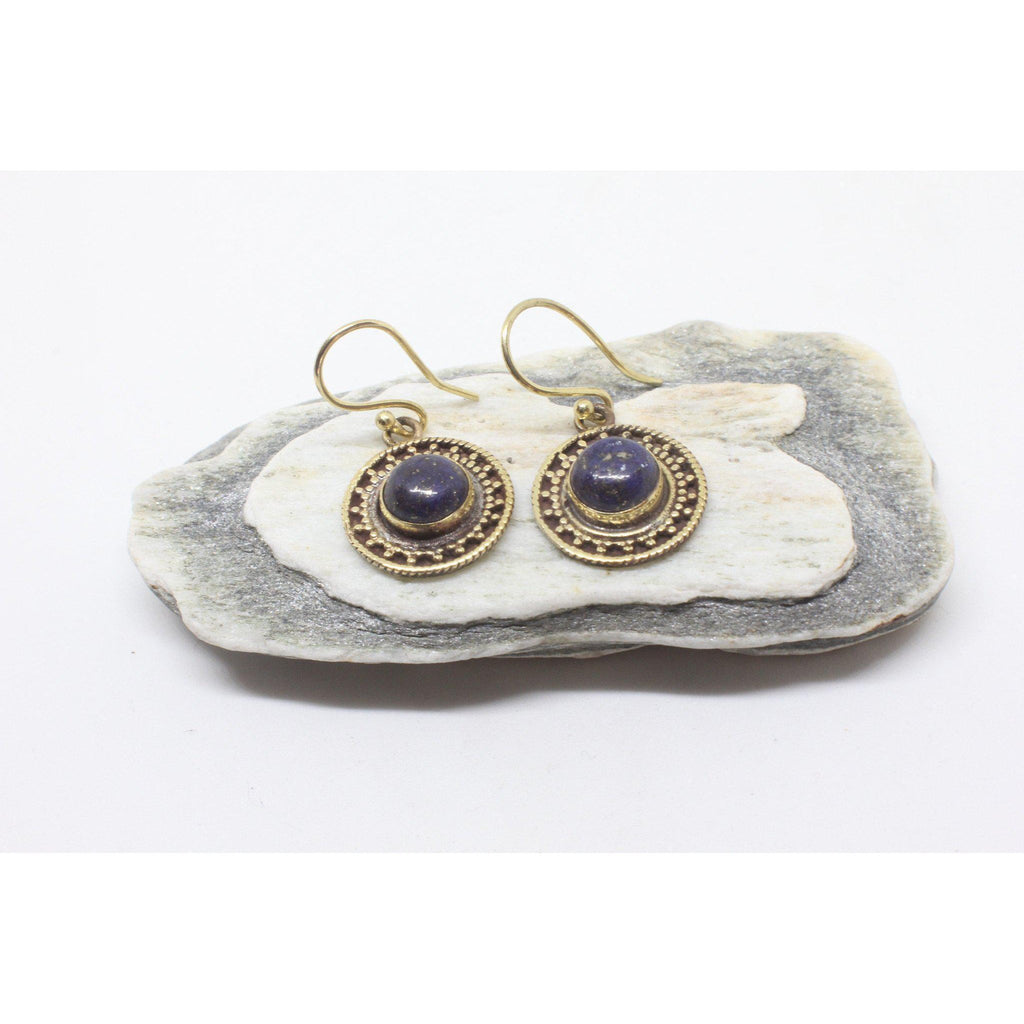 Mahtab Brass Earrings-JEWELLERY / EARRINGS-Gopal Brass Man (IND)-Lapis Lazuli-The Outpost NZ