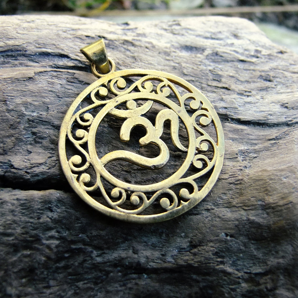Mantra Pattern Brass Pendant-JEWELLERY / NECKLACE & PENDANT-Not specified-The Outpost NZ