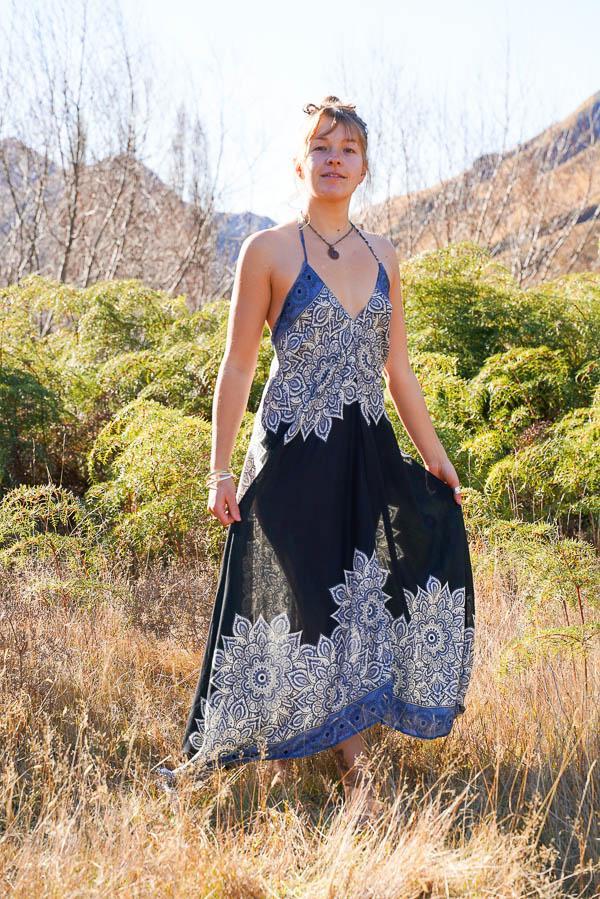 Maxi Freedom Dress-CLOTHING / DRESS-Big Colour (THA)-Border Mandala-Navy-The Outpost NZ
