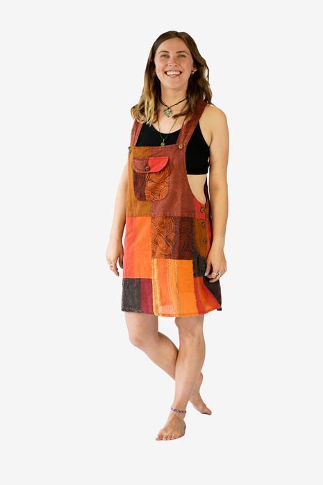 Mini Skirt Patchwork Dungarees Dress-CLOTHING / DUNGAS-Mt Fashion (NEP)-Purple-S/M-The Outpost NZ