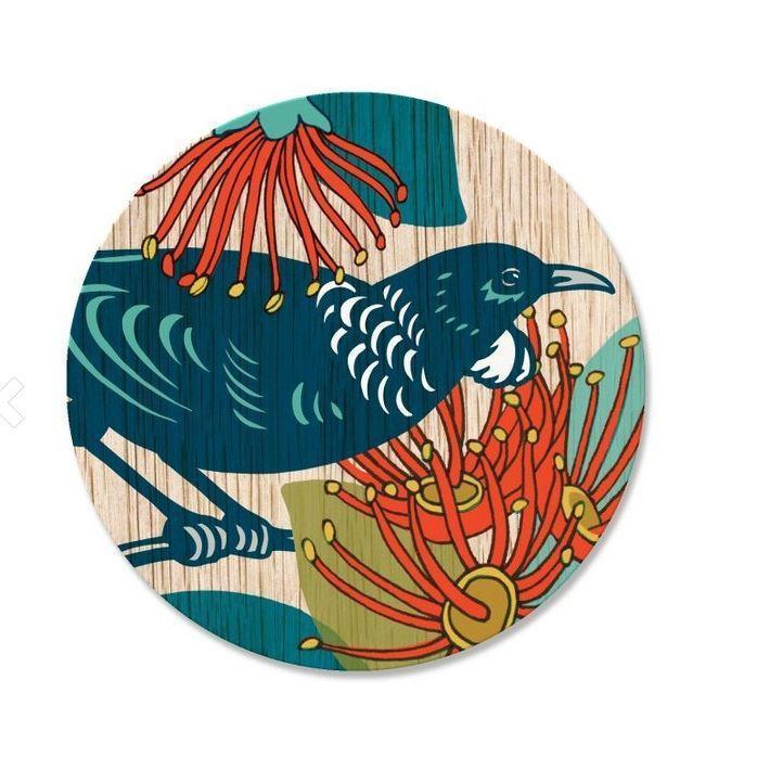 NZ Birds Round Coasters-NZ HOMEWARES-Live Wires (NZ)-Tui / Screenprint-The Outpost NZ