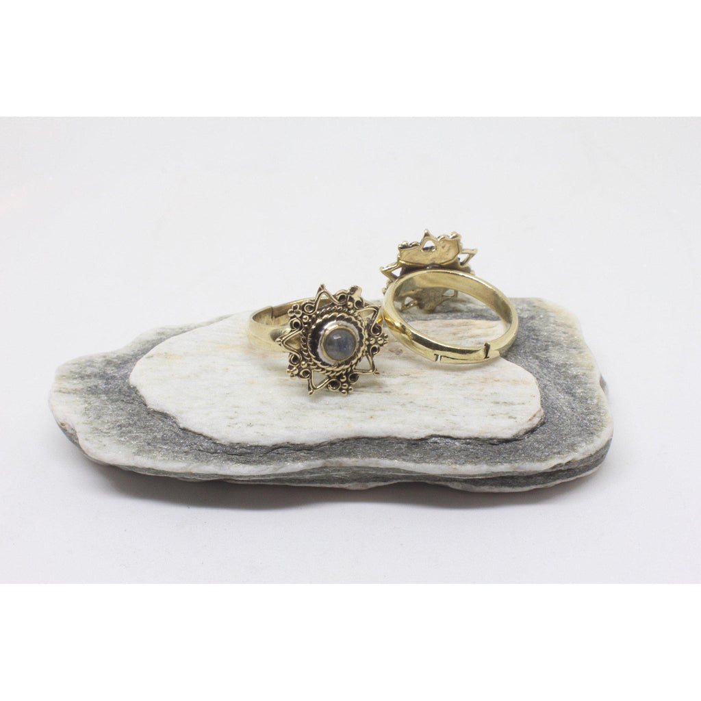 Odelia Brass Ring-JEWELLERY / RINGS-Gopal Brass Man (IND)-Labradorite-The Outpost NZ
