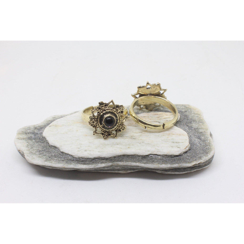 Odelia Brass Ring-JEWELLERY / RINGS-Gopal Brass Man (IND)-Onyx-The Outpost NZ