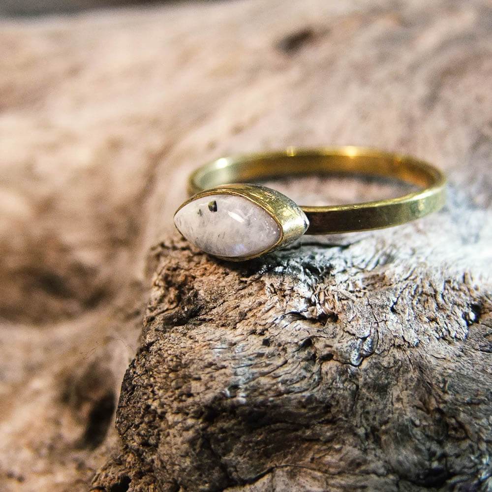 Olume Stone Brass Ring-JEWELLERY / RINGS-Gopal Brass Man (IND)-Moonstone-The Outpost NZ
