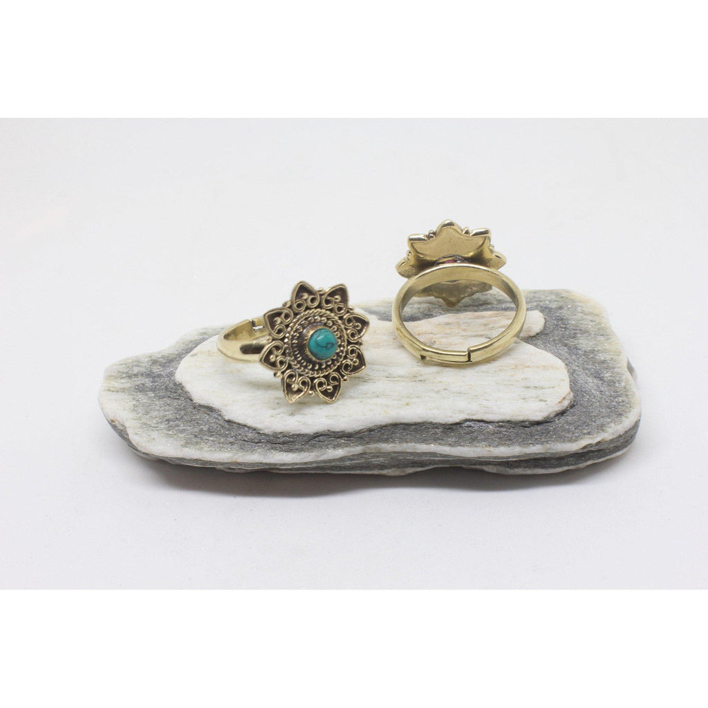 Olympia Brass Ring-JEWELLERY / RINGS-Gopal Brass Man (IND)-Howlite-The Outpost NZ