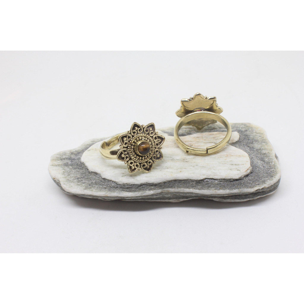 Olympia Brass Ring-JEWELLERY / RINGS-Gopal Brass Man (IND)-Tigers Eye-The Outpost NZ