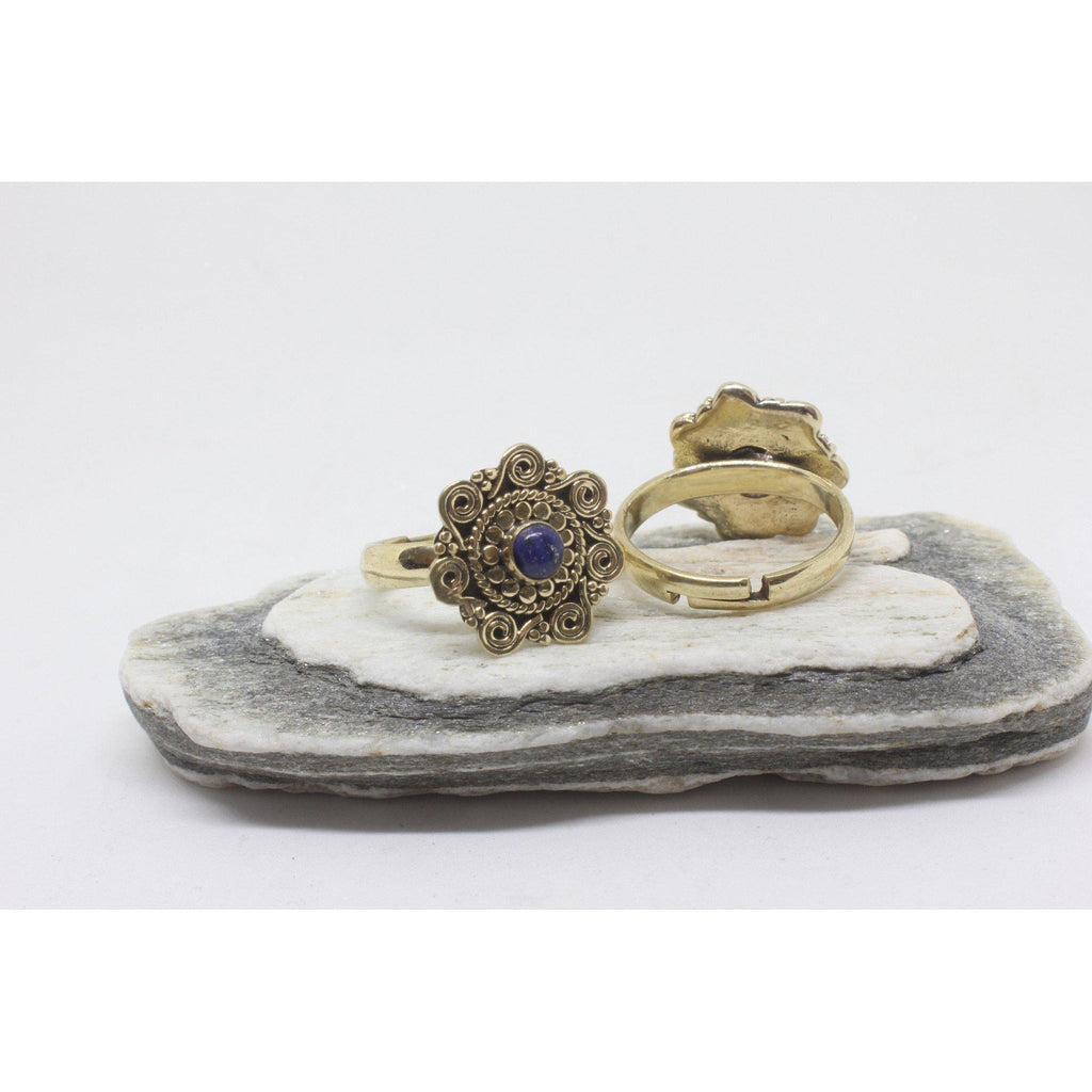 Opaline Brass Ring-JEWELLERY / RINGS-Gopal Brass Man (IND)-Lapis Lazuli-The Outpost NZ
