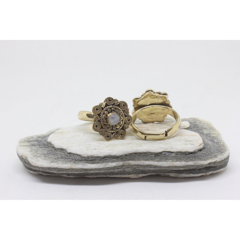 Opaline Brass Ring-JEWELLERY / RINGS-Gopal Brass Man (IND)-Moonstone-The Outpost NZ