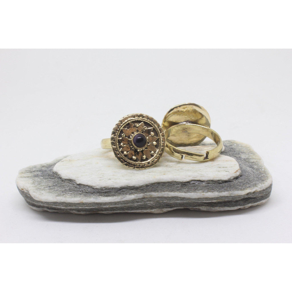 Orla Brass Ring-JEWELLERY / RINGS-Gopal Brass Man (IND)-Amethyst-The Outpost NZ